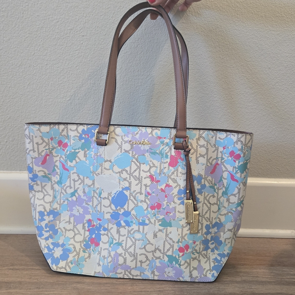 Calvin Klein Floral Tote with Brown Handles